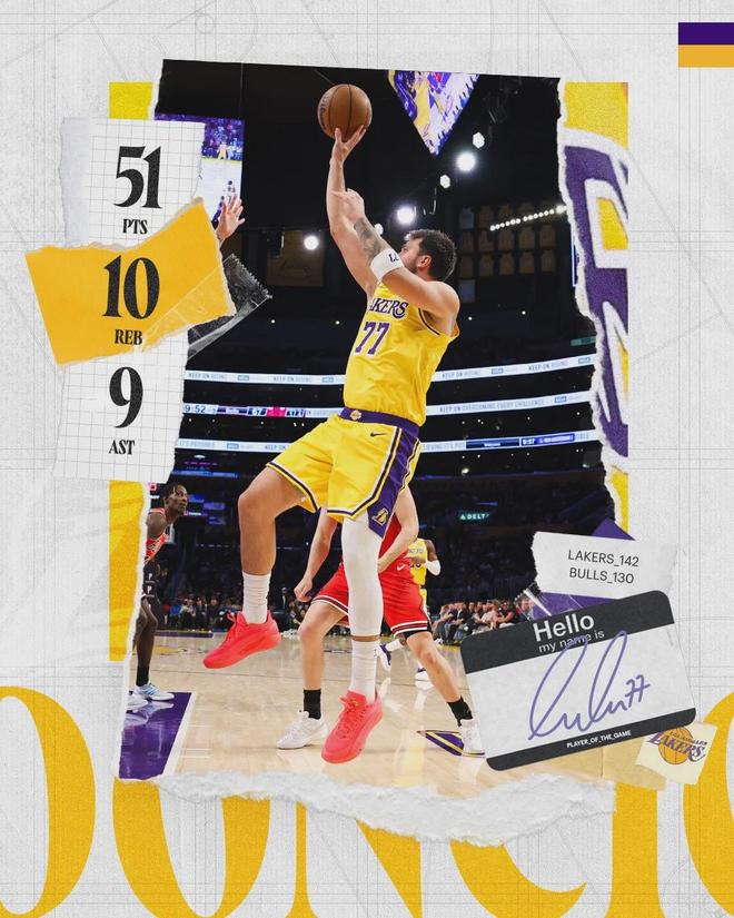 詹姆斯复出首战砍18+7+7 东契奇狂轰51分湖人掀翻